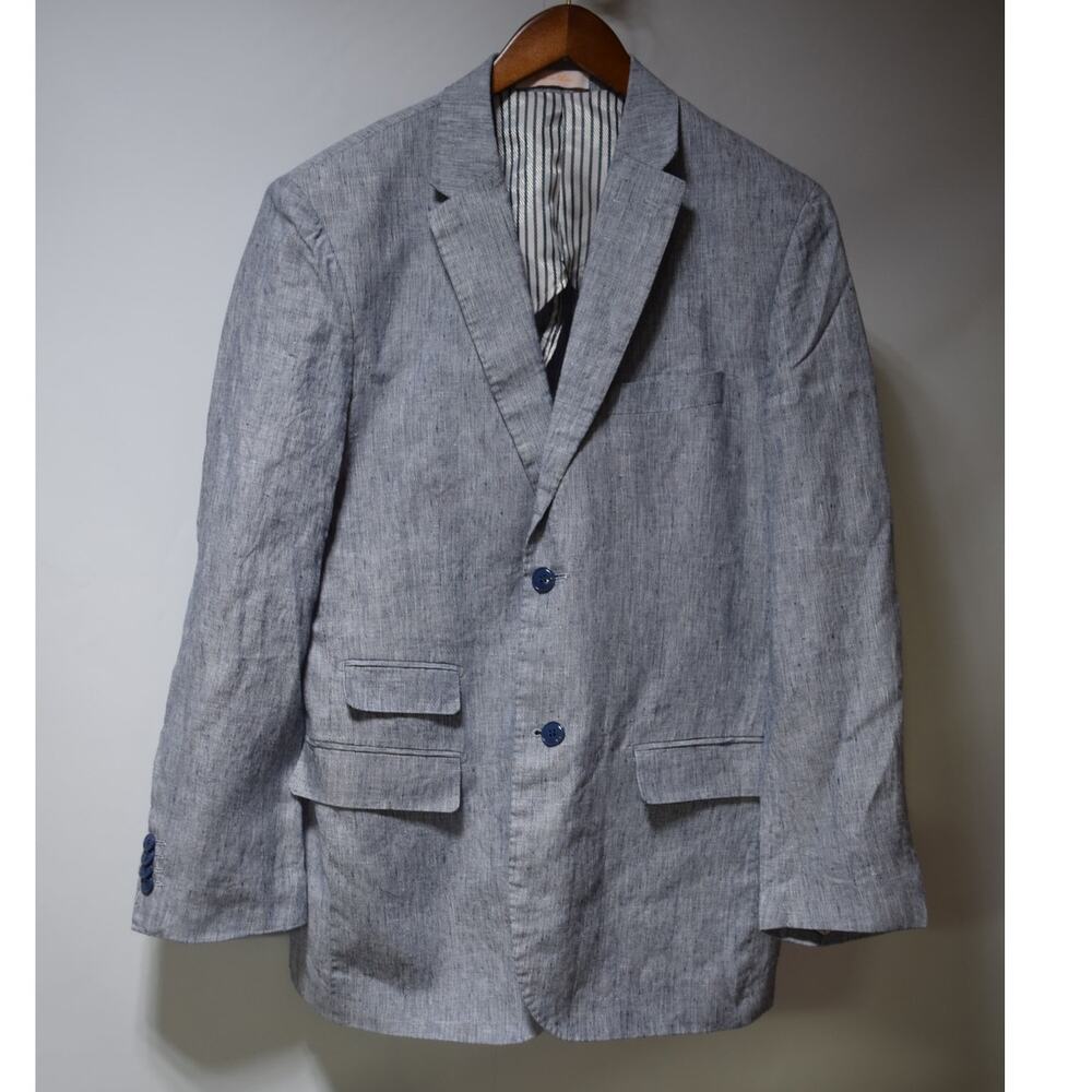 Inserch Collezione 100% Linen Sport Coat Blazer Blue Chambray Men's 40R